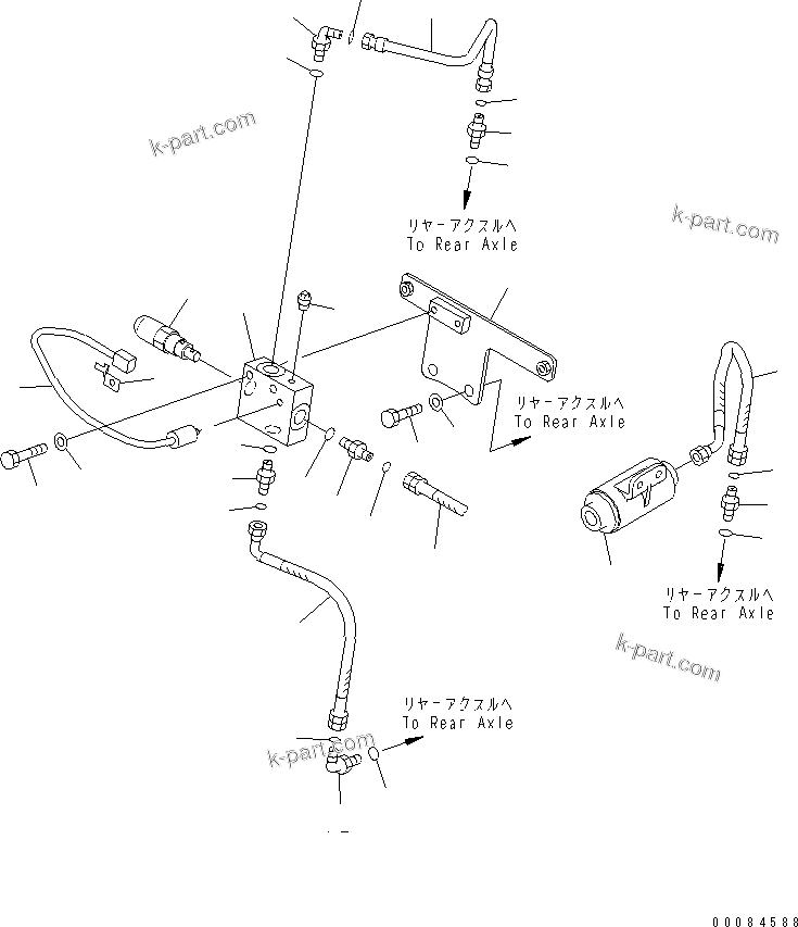 Komatsu parts book diagram for HM350-1L S/N A10001-UP: DIFFERENTIAL LOCK PIPING (REAR AXLE LINE)