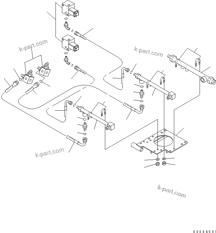 Komatsu parts book diagram for HM350-1L S/N A10001-UP: BRAKE PIPING (FRONT AND REAR ACCUMULATOR LINE)