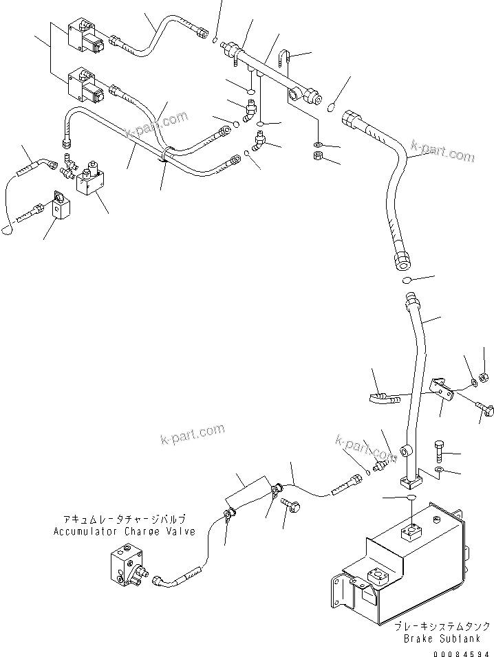 Komatsu parts book diagram for HM350-1L S/N A10001-UP: BRAKE PIPING (RETURN LINE)
