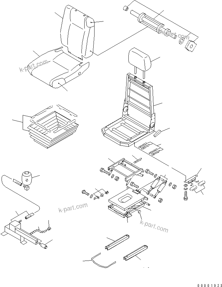 Komatsu parts book diagram for HM350-1L S/N A10001-UP: OPERATOR'S SEAT (INNER PARTS)