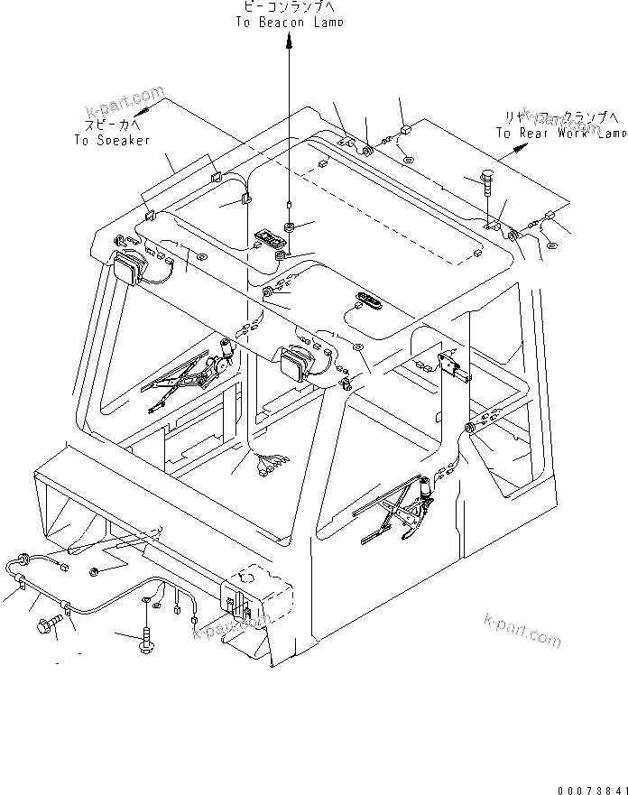 Komatsu parts book diagram for HM350-1L S/N A10001-UP: OPERATOR'S CAB (HARNESS) (WITH RADIO OR STEREO CASSETTE)
