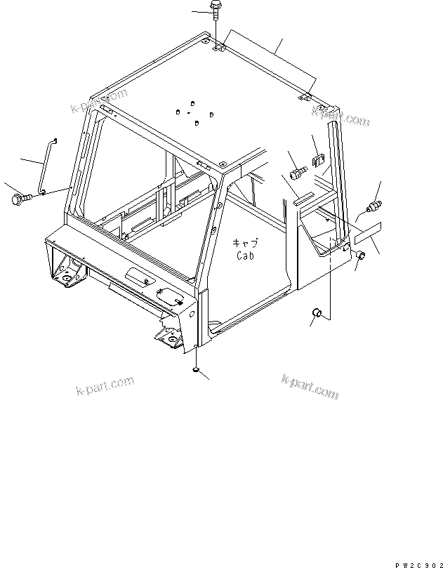Komatsu parts book diagram for HM350-1L S/N A10001-UP: OPERATOR'S CAB (CAB STAY AND BUSHING) (WITH RADIO OR STEREO CASSETTE)