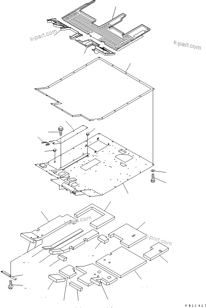 Komatsu parts book diagram for HM350-1L S/N A10001-UP: FLOOR FRAME AND MAT