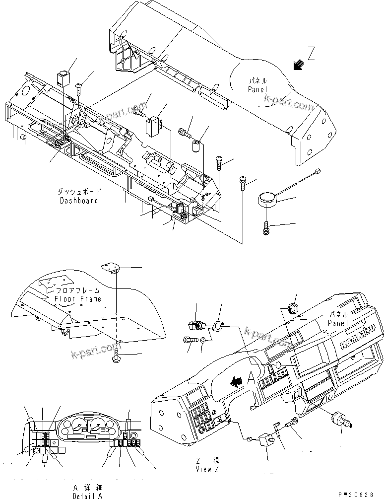 Komatsu parts book diagram for HM350-1L S/N A10001-UP: CAB (INSTRUMENT PANEL) (ELECTRICAL SYSTEM)