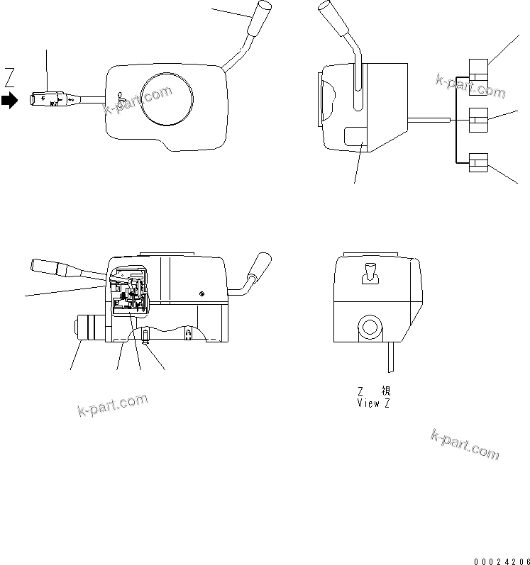 Komatsu parts book diagram for HM350-1L S/N A10001-UP: CAB ELECTRICAL (COLUMN SWITCH INNER PARTS)
