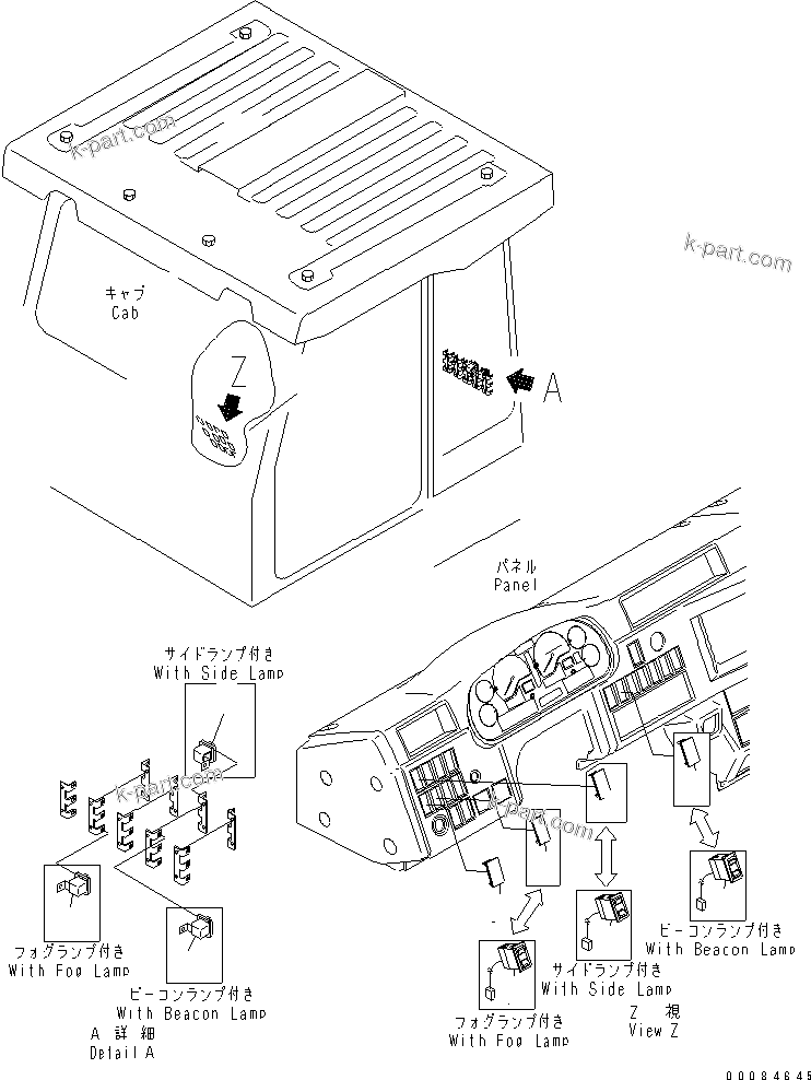 Komatsu parts book diagram for HM350-1L S/N A10001-UP: CAB ELECTRICAL (WITH OPTION LAMP)