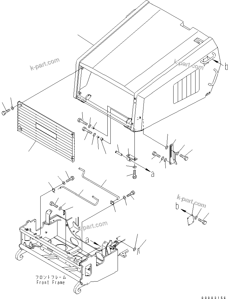 Komatsu parts book diagram for HM350-1L S/N A10001-UP: ENGINE HOOD AND RELATED PARTS (1/2)