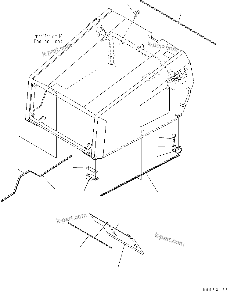 Komatsu parts book diagram for HM350-1L S/N A10001-UP: ENGINE HOOD (SEAL)