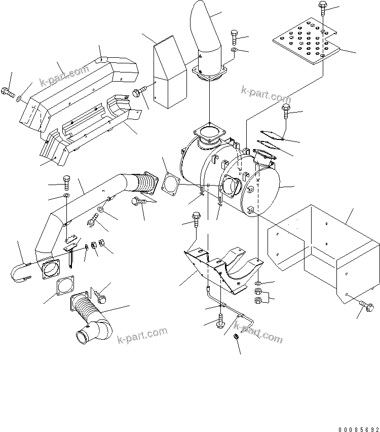 Komatsu parts book diagram for HM350-1L S/N A10001-UP: FENDER SUB ASS'Y (R.H.) (EXHAUST PIPING)