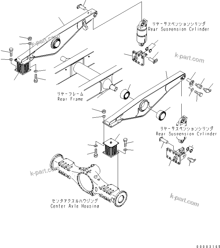 Komatsu parts book diagram for HM350-1L S/N A10001-UP: REAR SUSPENSION (EQUALIZER BAR AND MOUNTING PARTS)