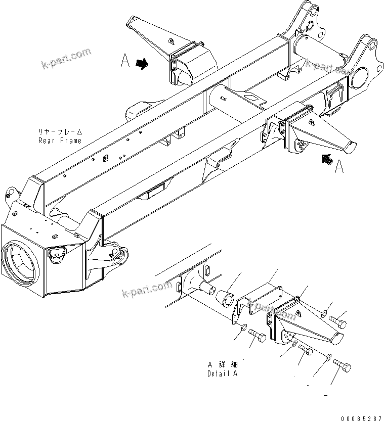 Komatsu parts book diagram for HM350-1L S/N A10001-UP: REAR SUSPENSION (EQUALIZER BAR MOUNTING PARTS) (FOR NEW TAIL GATE)
