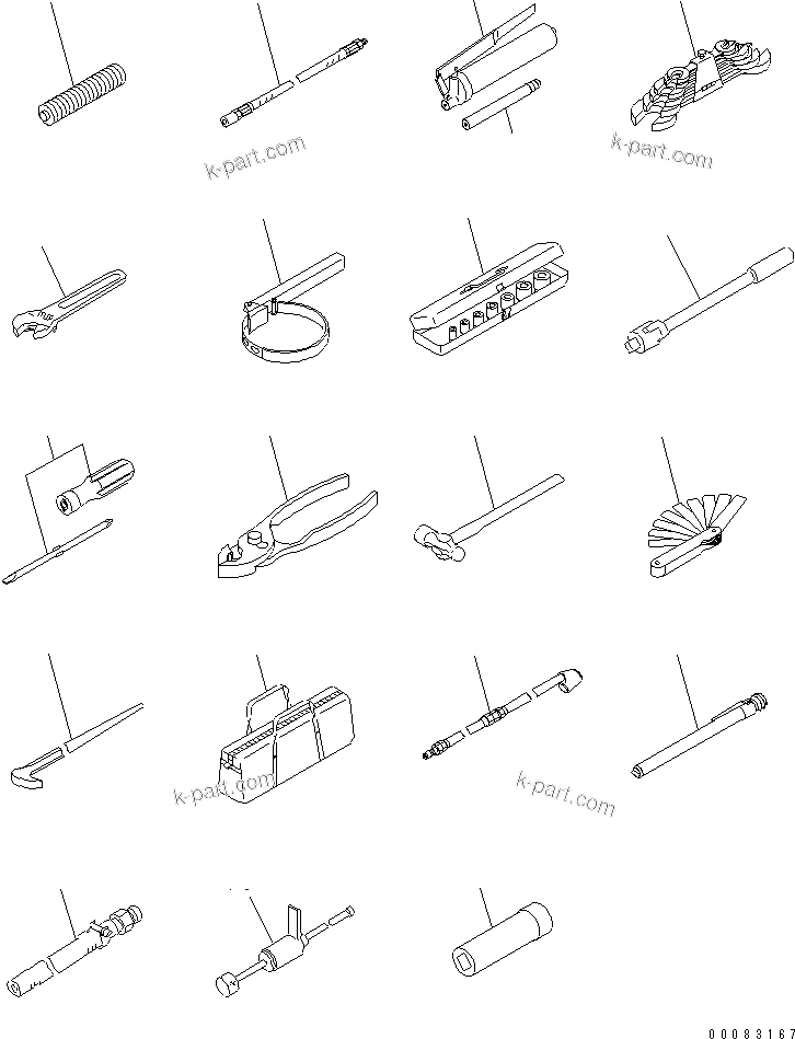 Komatsu parts book diagram for HM350-1L S/N A10001-UP: GENERAL TOOL