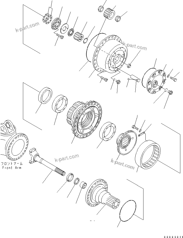 Komatsu parts book diagram for HM400-1L S/N A10001-UP: FRONT FINAL BRAKE (CARRIER)