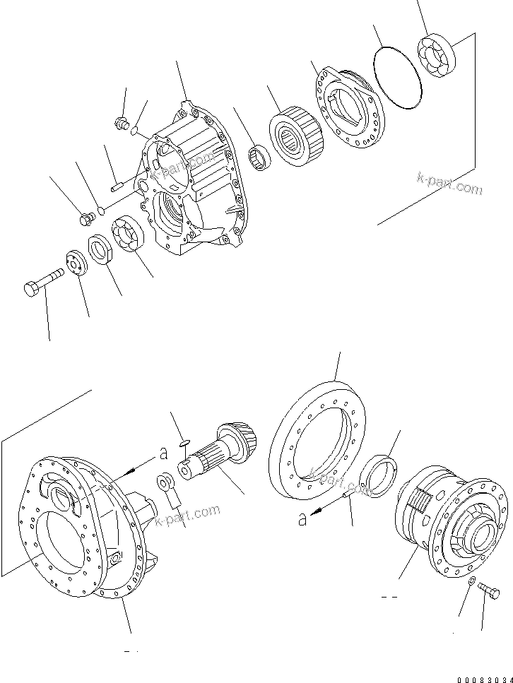 Komatsu parts book diagram for HM400-1L S/N A10001-UP: CENTER AXLE (PINION AND CAGE)