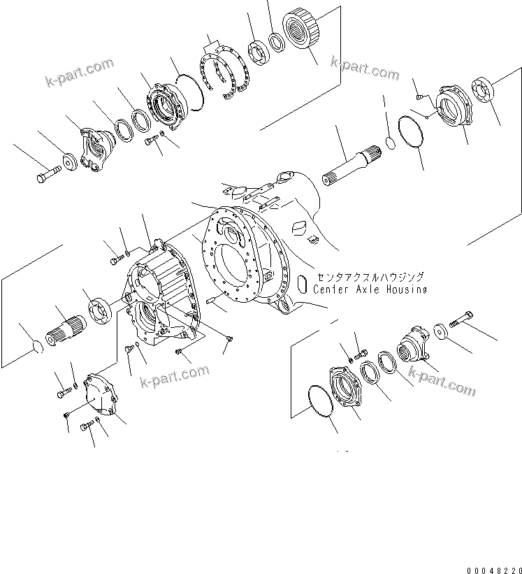 Komatsu parts book diagram for HM400-1L S/N A10001-UP: CENTER AXLE (TRANSFER)