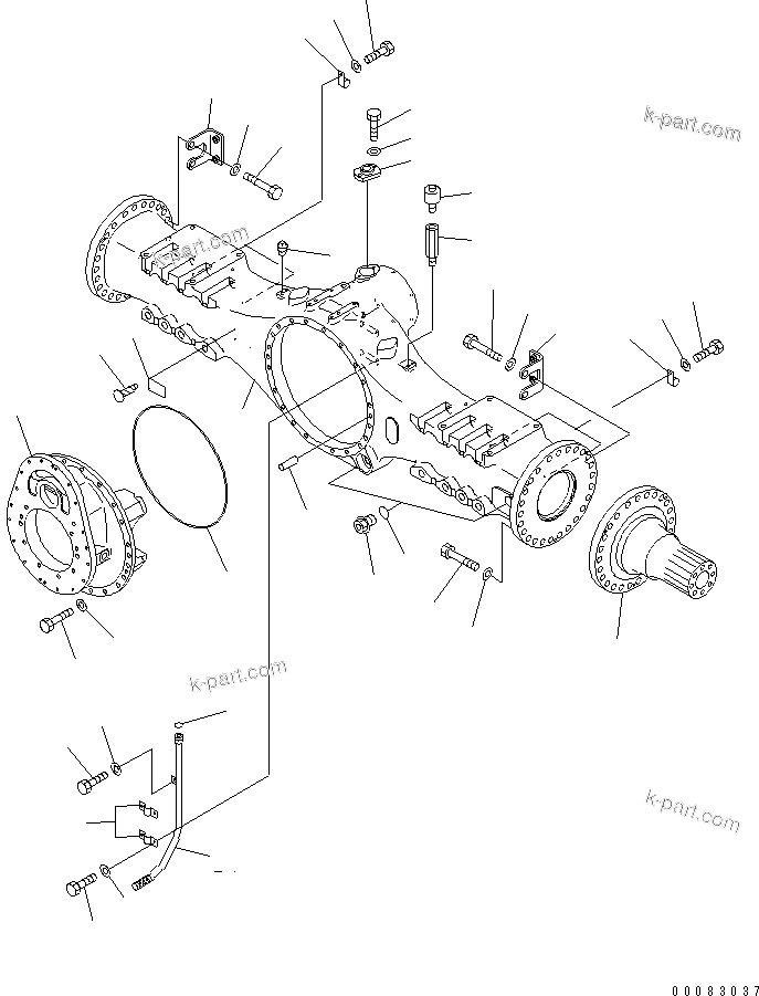 Komatsu parts book diagram for HM400-1L S/N A10001-UP: CENTER AXLE (HOUSING AND RELATED PARTS)