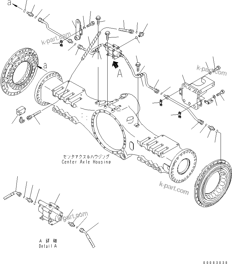 Komatsu parts book diagram for HM400-1L S/N A10001-UP: CENTER BRAKE PIPING
