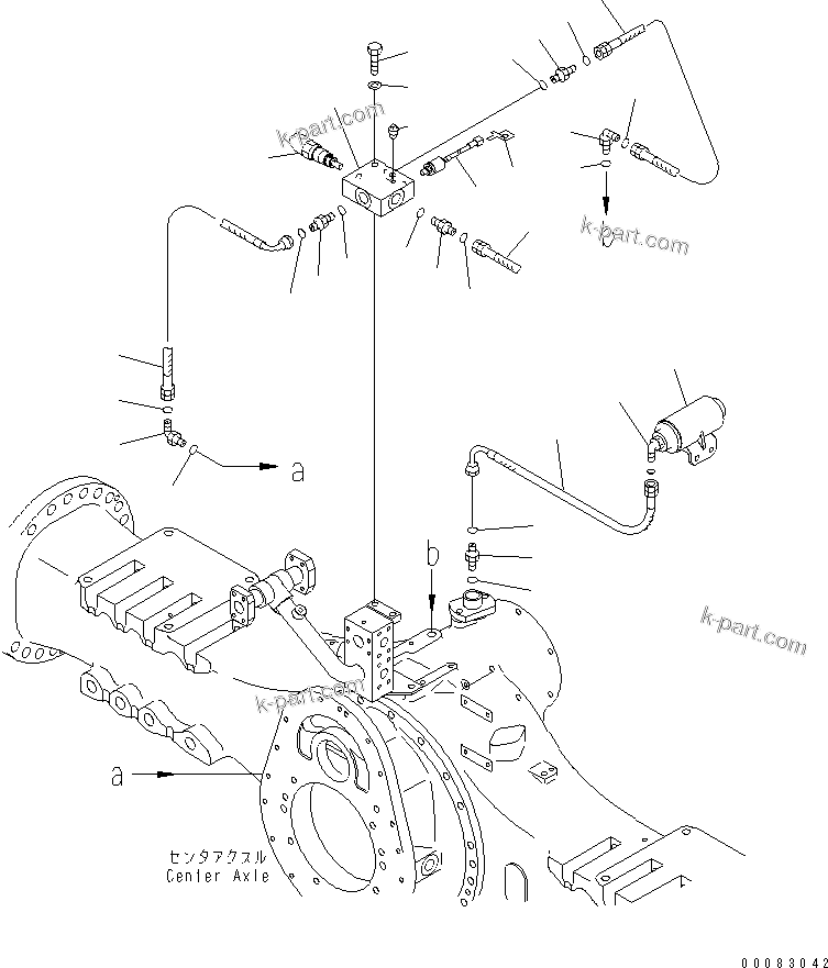 Komatsu parts book diagram for HM400-1L S/N A10001-UP: CENTER BRAKE COOLING (DIFFERENTIAL LOCK LINE)