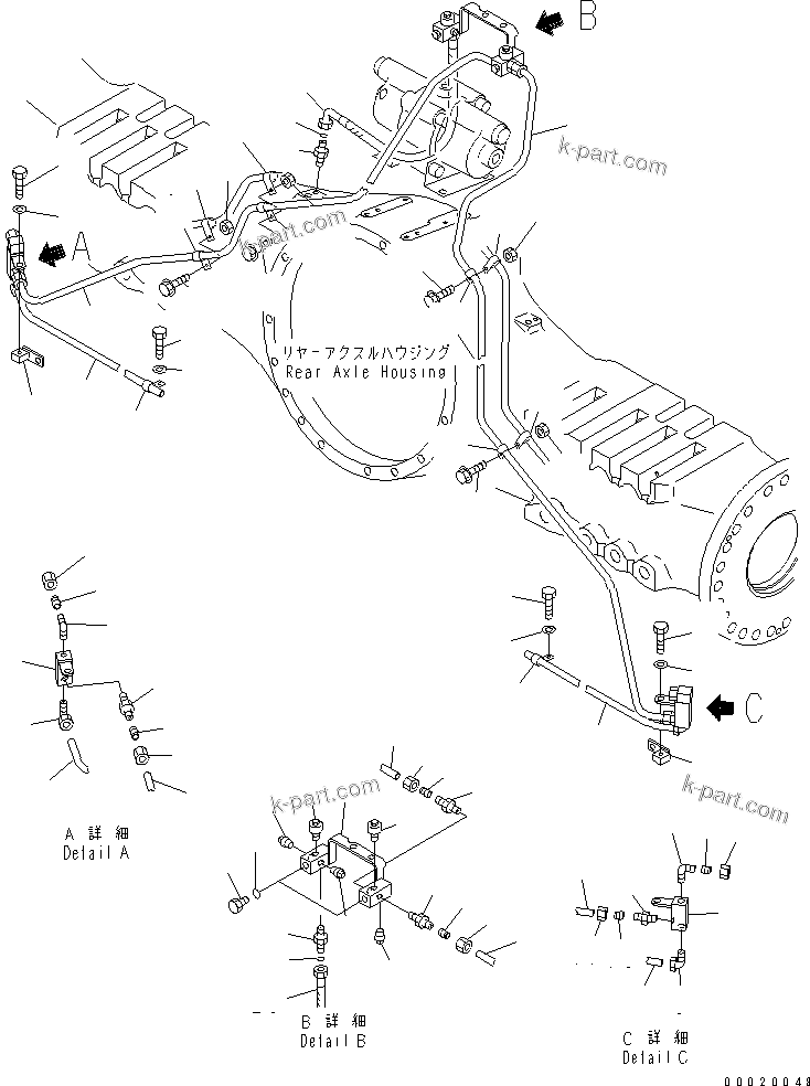 Komatsu parts book diagram for HM400-1L S/N A10001-UP: REAR BRAKE PIPING (DRAIN PIPING)