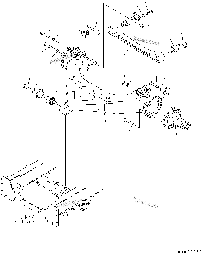Komatsu parts book diagram for HM400-1L S/N A10001-UP: FRONT AXLE SUPPORT (1/2)