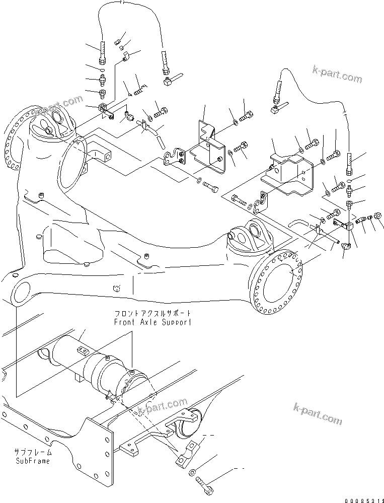 Komatsu parts book diagram for HM400-1L S/N A10001-UP: FRONT AXLE SUPPORT (2/2)(#A10001-A10022)