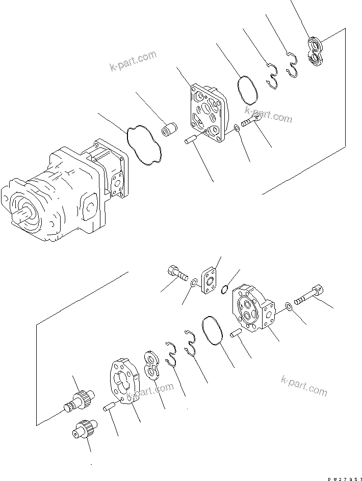Komatsu parts book diagram for HM400-1L S/N A10001-UP: PUMP ASSEMBLY (SAR100+100+8) (3/3)