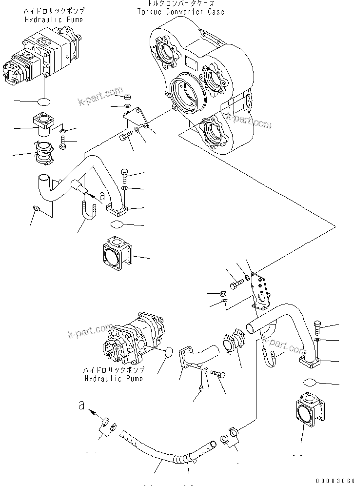 Komatsu parts book diagram for HM400-1L S/N A10001-UP: HYDRAULIC PIPING (PUMP TO TRANSMISSION) (1/2)