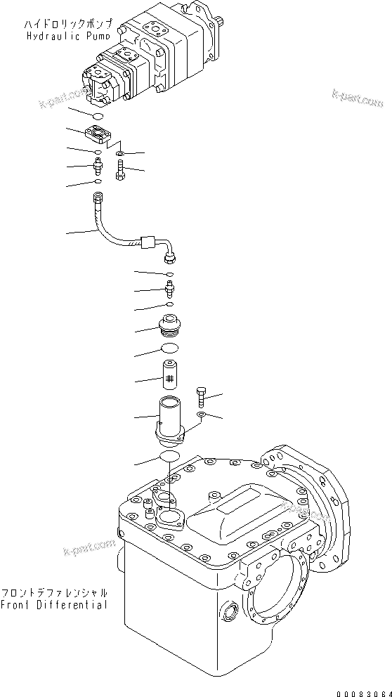 Komatsu parts book diagram for HM400-1L S/N A10001-UP: HYDRAULIC PIPING (FRONT DIFFERENTIAL LOCK LINE) (1/2)