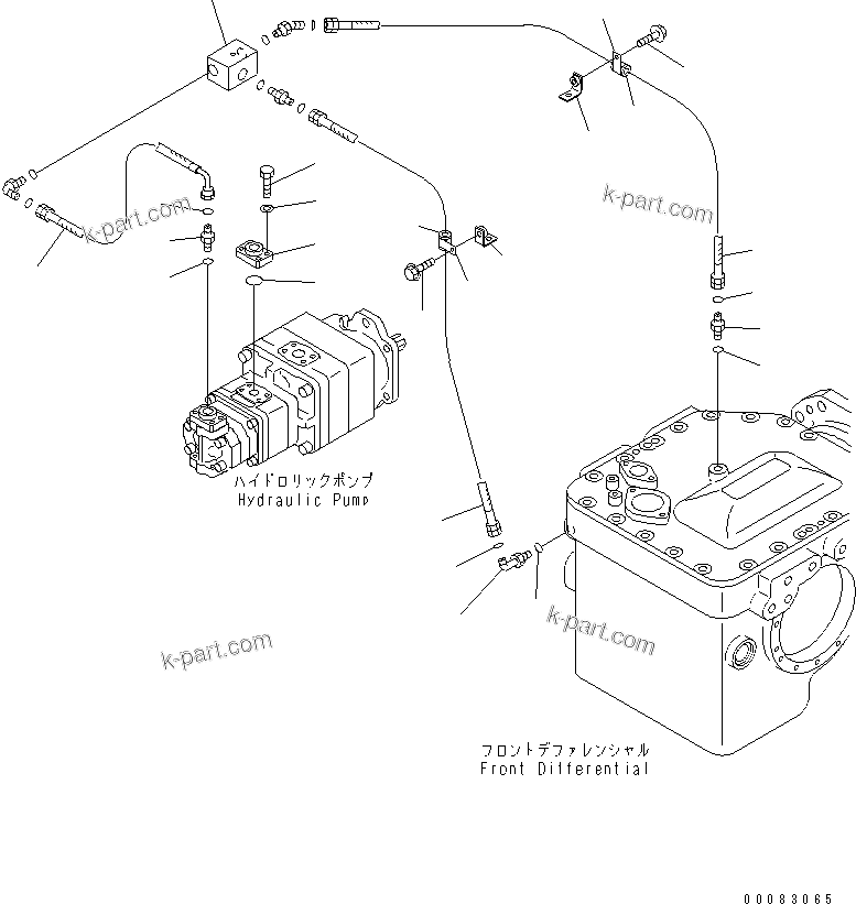 Komatsu parts book diagram for HM400-1L S/N A10001-UP: HYDRAULIC PIPING (FRONT DIFFERENTIAL LOCK LINE) (2/2)