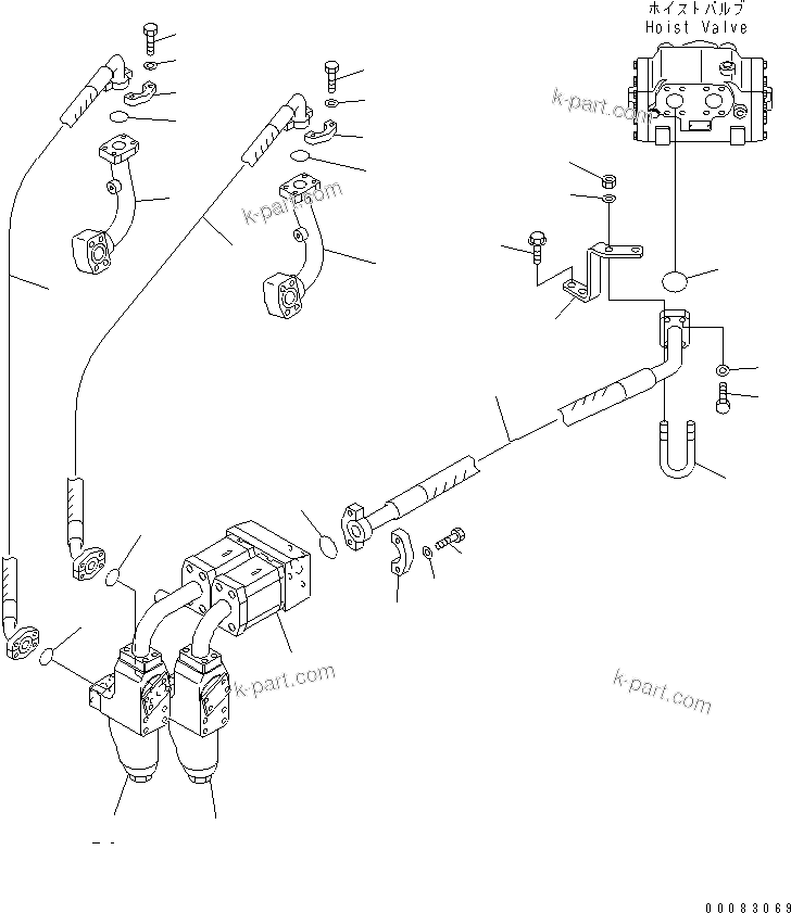 Komatsu parts book diagram for HM400-1L S/N A10001-UP: HYDRAULIC PIPING (PUMP TO VALVE)