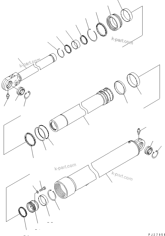 Komatsu parts book diagram for HM400-1L S/N A10001-UP: HOIST CYLINDER (INNER PARTS)