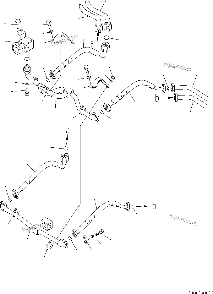 Komatsu parts book diagram for HM400-1L S/N A10001-UP: BRAKE COOLING PIPING (TRANSMISSION TO FRONT AXLE) (2/2)