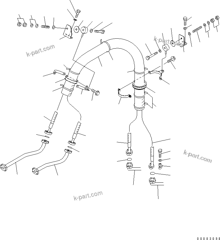 Komatsu parts book diagram for HM400-1L S/N A10001-UP: BRAKE COOLING PIPING (BRAKE LINE) (CENTER FRAME)