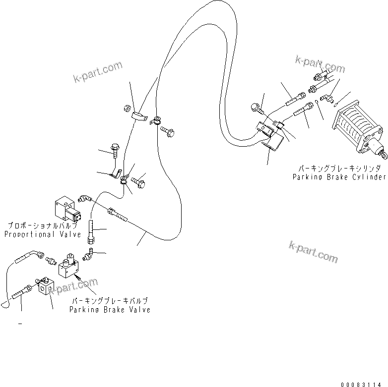 Komatsu parts book diagram for HM400-1L S/N A10001-UP: BRAKE PIPING (PARKING BRAKE CYLINDER LINE)