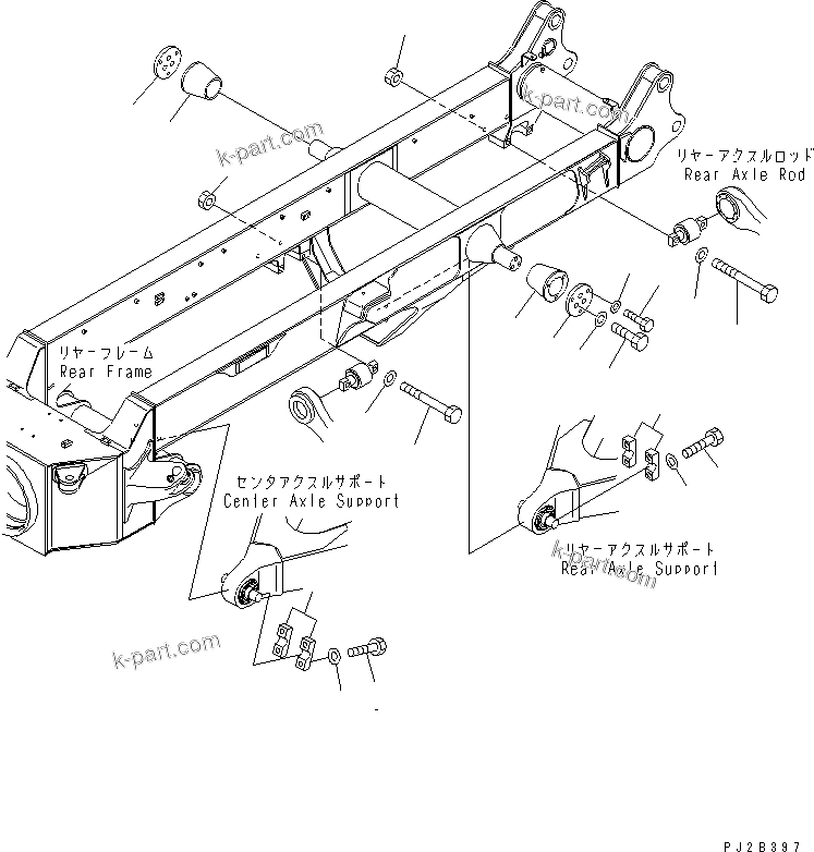Komatsu parts book diagram for HM400-1L S/N A10001-UP: REAR FRAME (AXLE ARM AND EQUALIZER BAR)