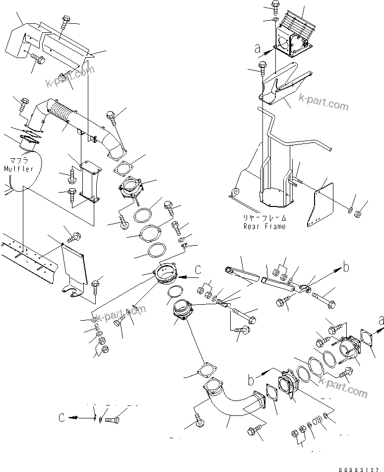 Komatsu parts book diagram for HM400-1L S/N A10001-UP: EXHAUST PIPING (BODY HEATING) (2/2)