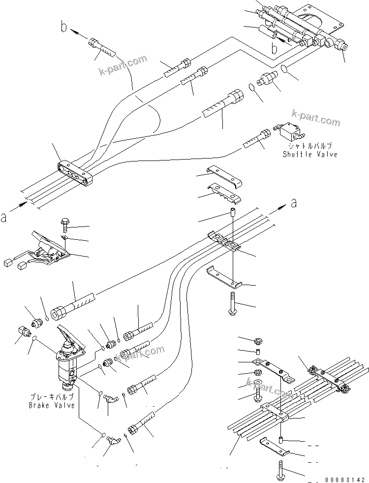 Komatsu parts book diagram for HM400-1L S/N A10001-UP: FLOOR (BRAKE VALVE PIPING)