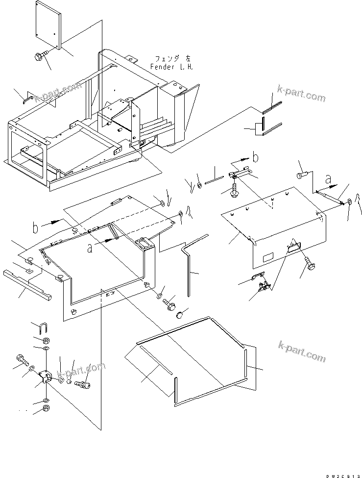Komatsu parts book diagram for HM400-1L S/N A10001-UP: FENDER (L.H. LOWER) (2/2)
