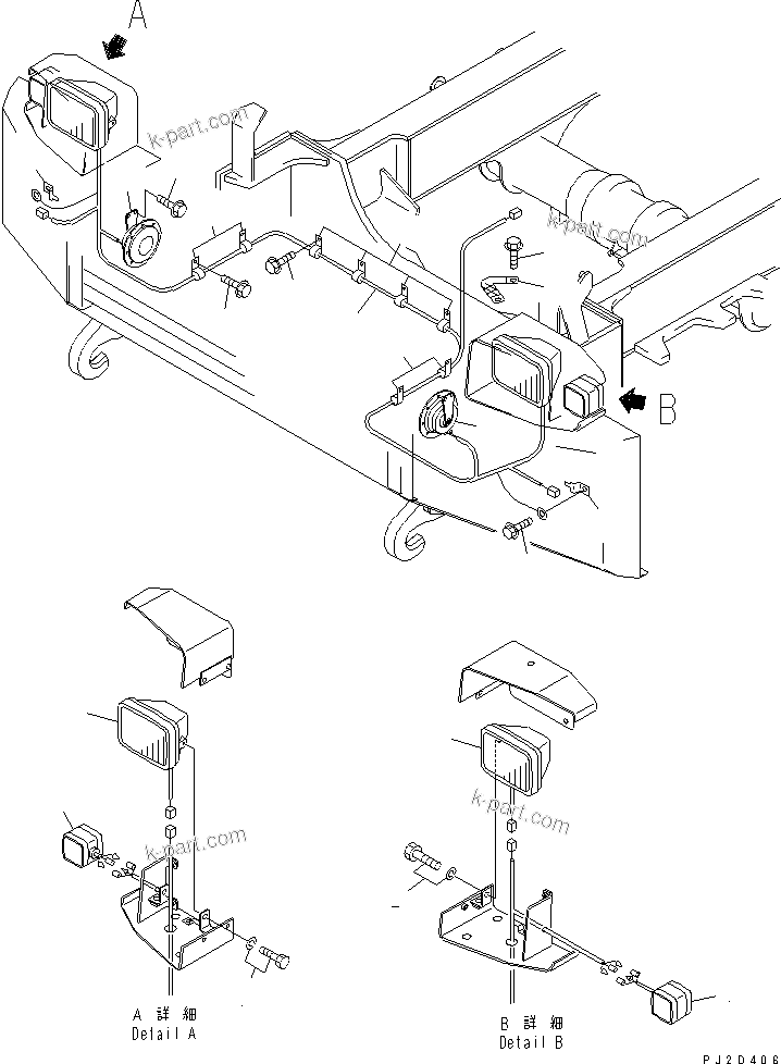Komatsu parts book diagram for HM400-1L S/N A10001-UP: HEAD LAMP AND ELECTRICAL HARNESS