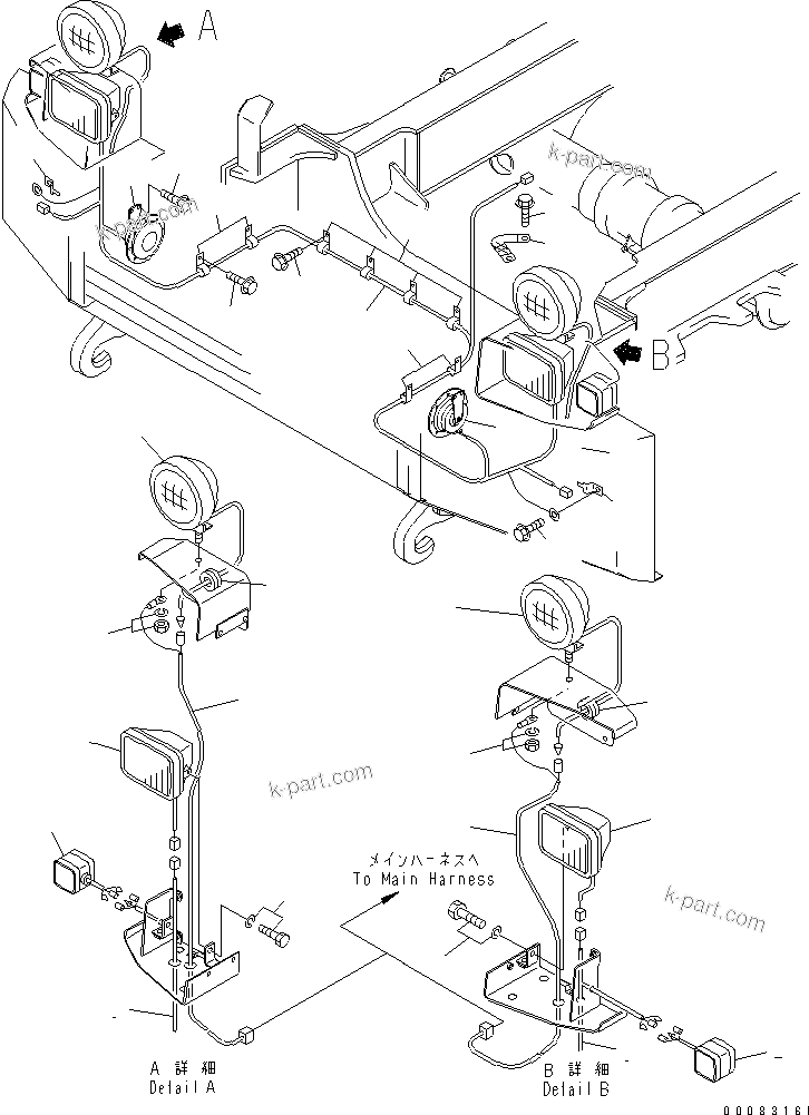 Komatsu parts book diagram for HM400-1L S/N A10001-UP: HEAD LAMP AND ELECTRICAL HARNESS (WITH FOG LAMP)
