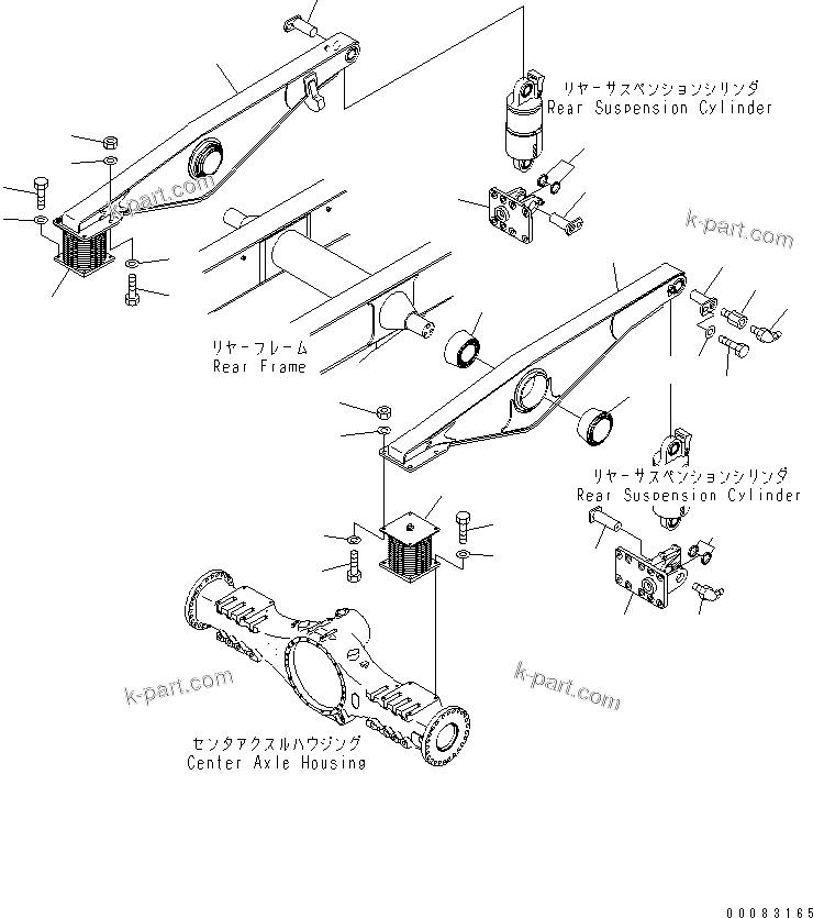 Komatsu parts book diagram for HM400-1L S/N A10001-UP: REAR SUSPENSION (EQUALIZER BAR AND MOUNTING PARTS)