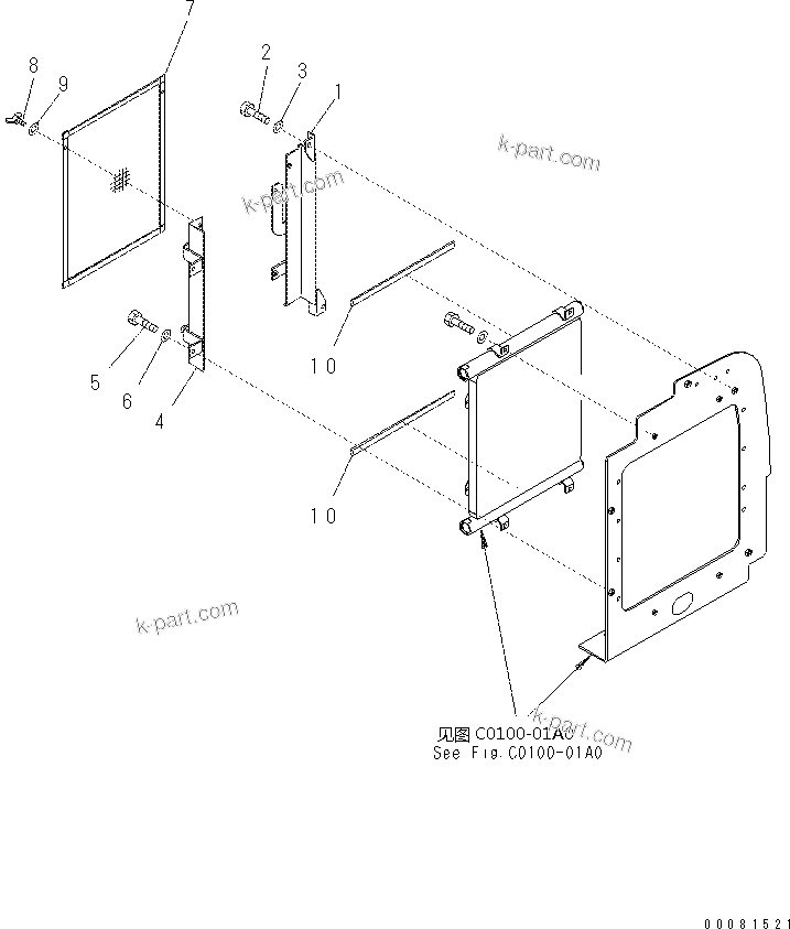 Komatsu parts book diagram for PC57-7 S/N DJB10001-up: COOLING (OIL COOLER MOUNTING) (WITH PRE-CLEANER)
