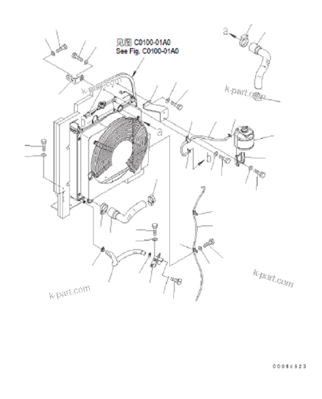 Komatsu parts book diagram for PC57-7 S/N DJB10001-up: COOLING (PIPING) (WITH PRE-CLEANER)