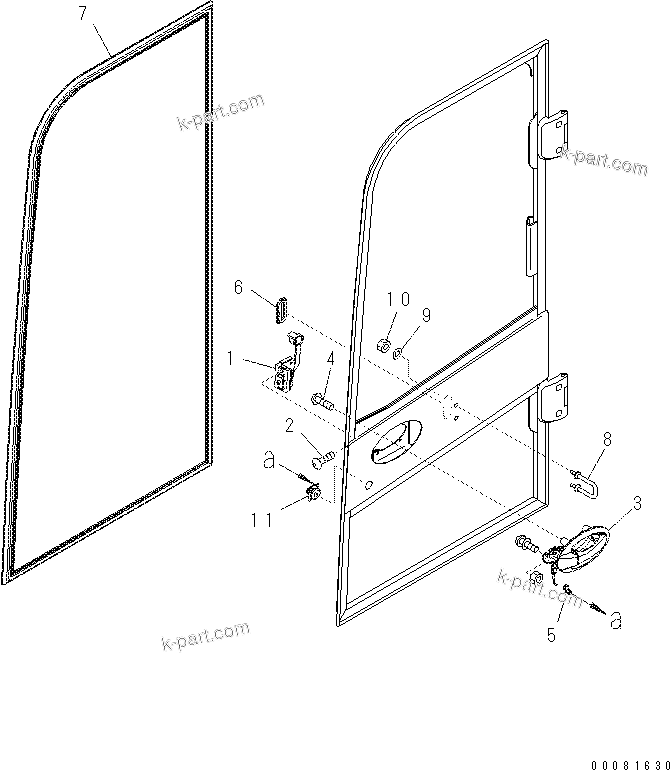 Komatsu parts book diagram for PC57-7 S/N DJB10001-up: OPERATOR'S CAB (5/8) (DOOR LOCK)