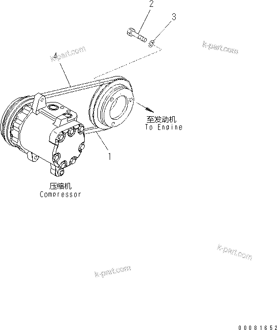 Komatsu parts book diagram for PC57-7 S/N DJB10001-up: AIR CONDITIONER (PULLEY AND V-BELT)