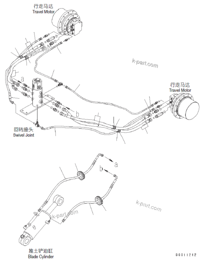 Komatsu parts book diagram for PC57-7 S/N DJB10001-up: LOWER HYDRAULIC PIPING