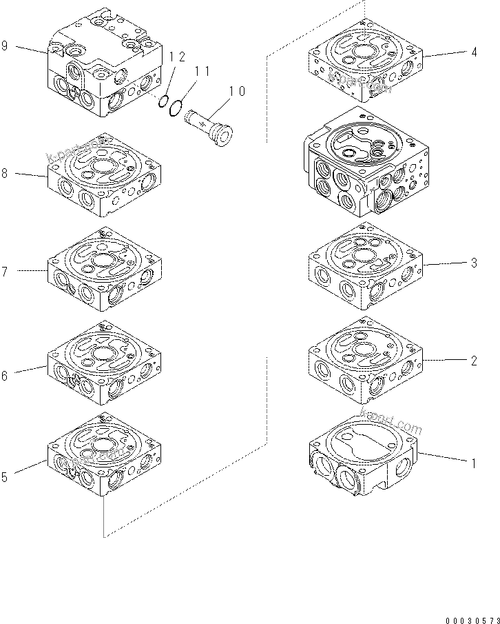 Komatsu parts book diagram for PC57-7 S/N DJB10001-up: MAIN VALVE (8-VALVE) (1/22)(#DJB04671-)