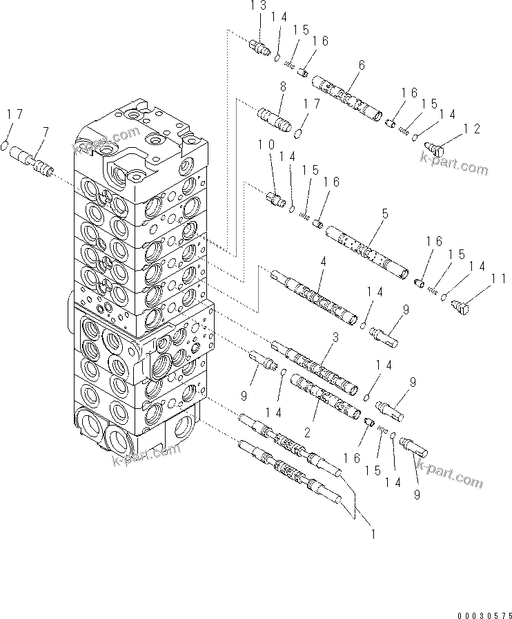 Komatsu parts book diagram for PC57-7 S/N DJB10001-up: MAIN VALVE (8-VALVE) (3/22)(#DJB04671-)