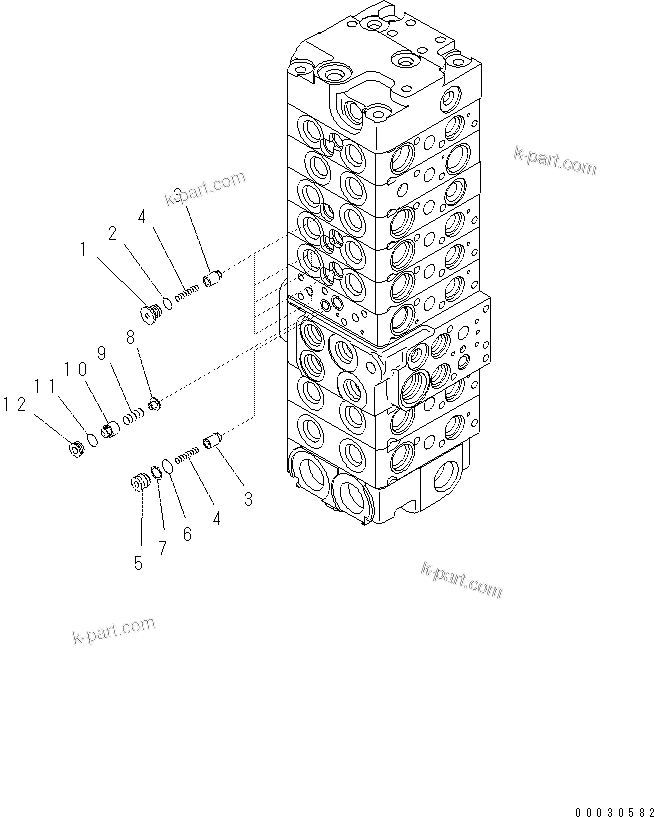 Komatsu parts book diagram for PC57-7 S/N DJB10001-up: MAIN VALVE (8-VALVE) (10/22)(#DJB04671-)