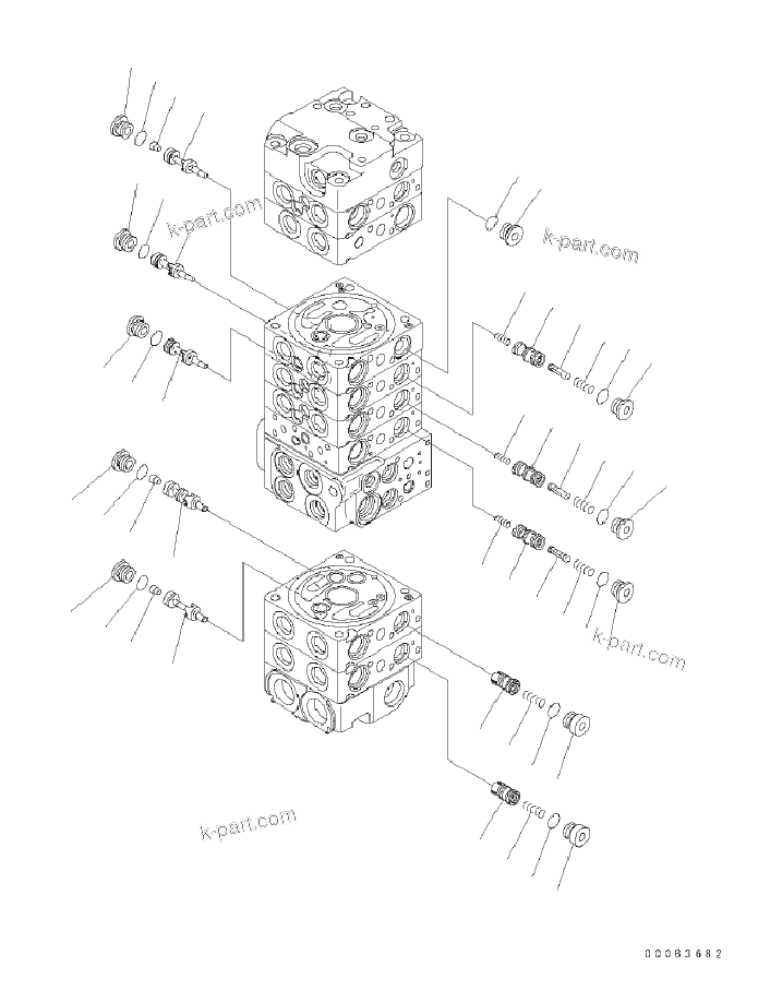 Komatsu parts book diagram for PC57-7 S/N DJB10001-up: MAIN VALVE (8-VALVE) (11/22)(#DJB04671-)